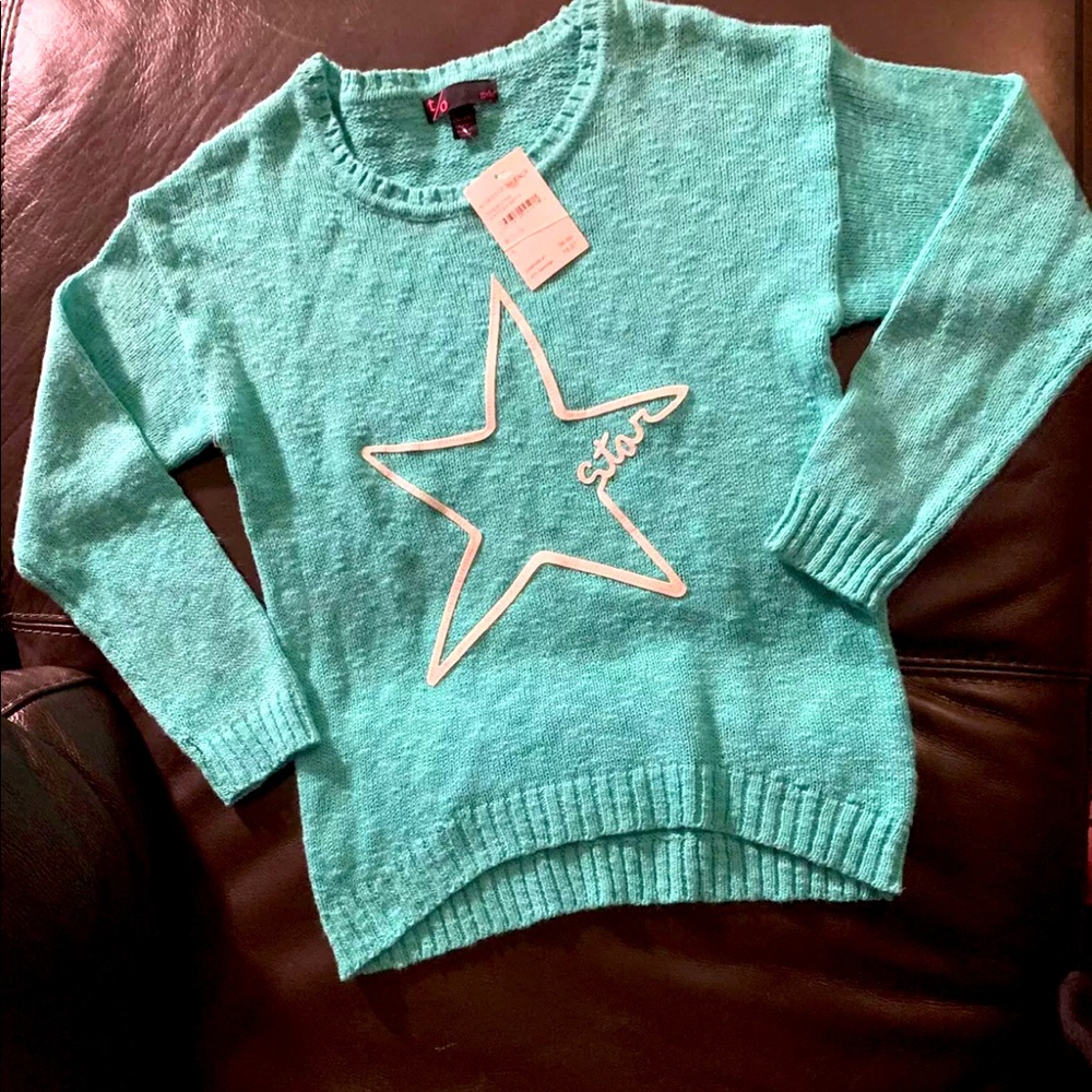 NEW T/O Girl's Green Star Sweater